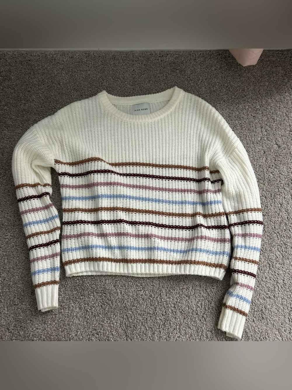 Cropped Striped Knit Sweater